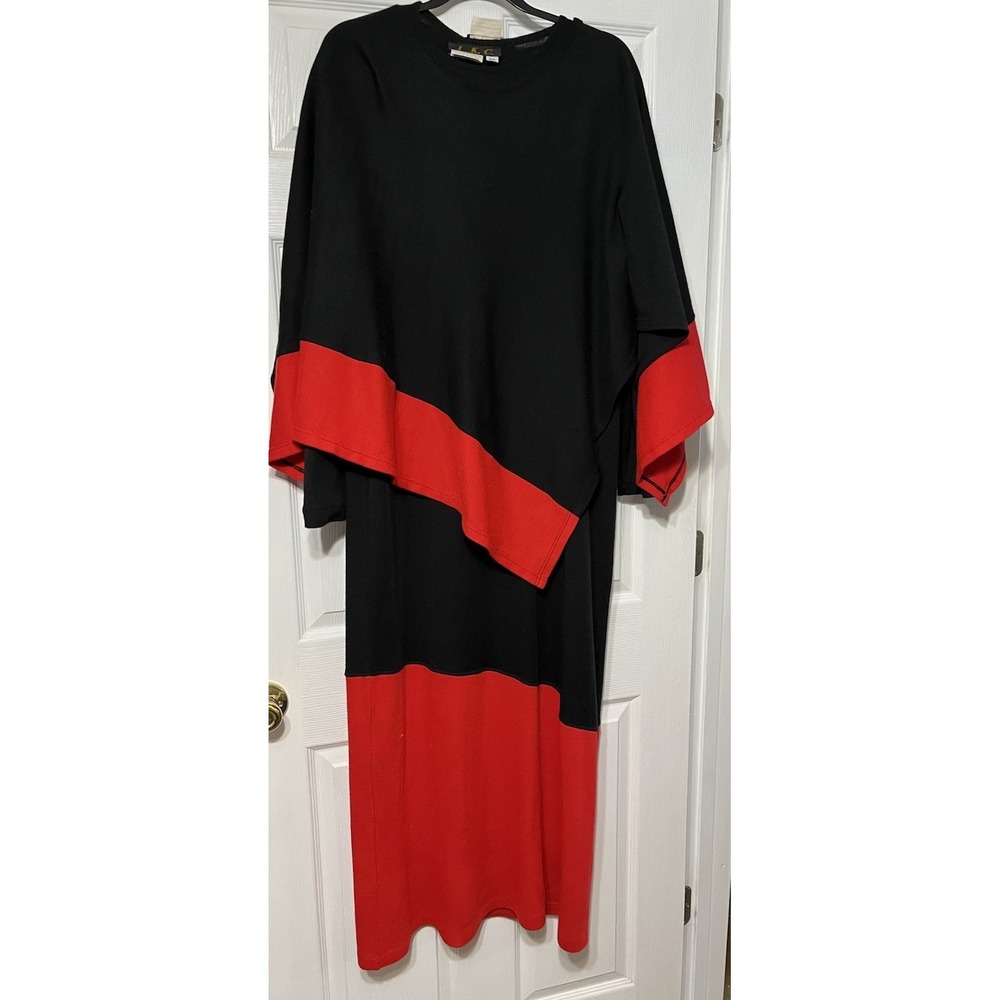 I.K.C.  Vintage Women's Maxi Dress &‎ Poncho Set Black & Red Size 2X Wool Blend